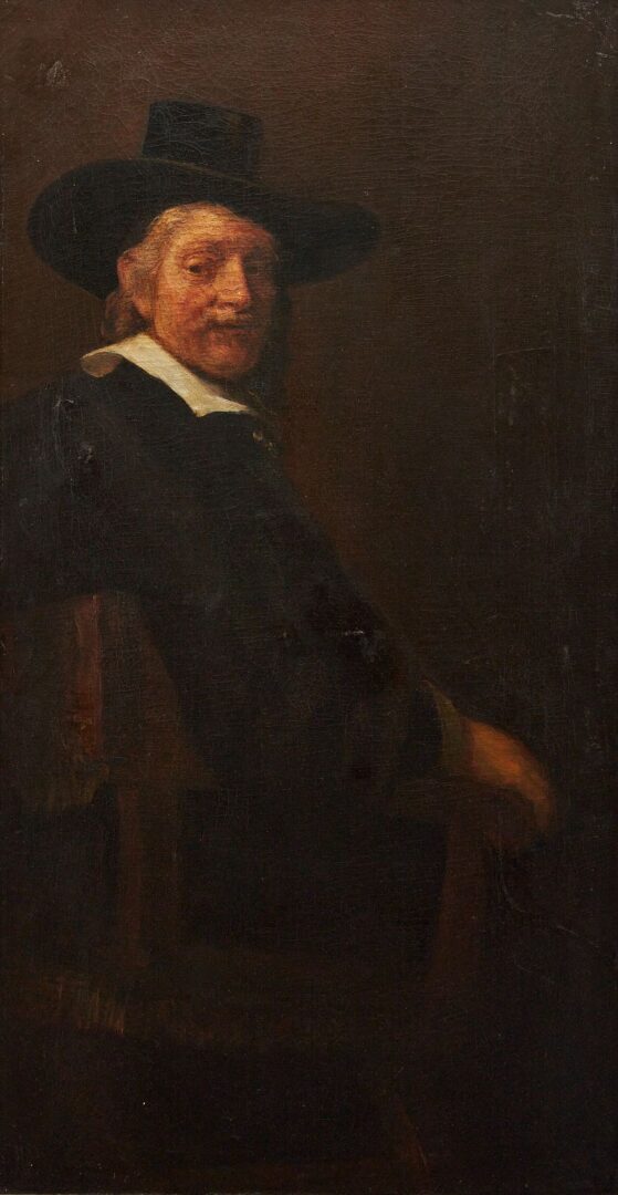Lot 117: After Rembrandt, O/C Portrait of Jacob van Loon, The Syndics
