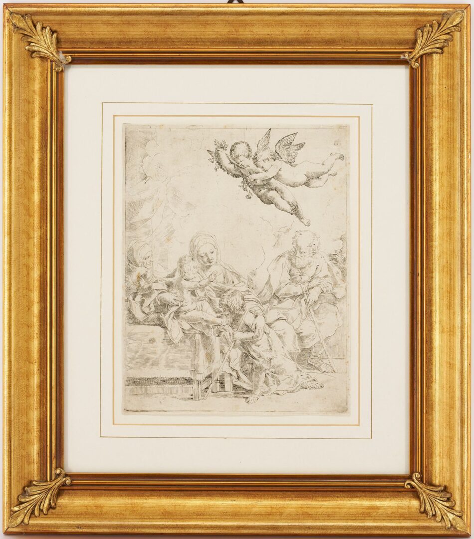 Lot 118: Rare Guido Reni Etching, Holy Family with Joseph and Elisabeth
