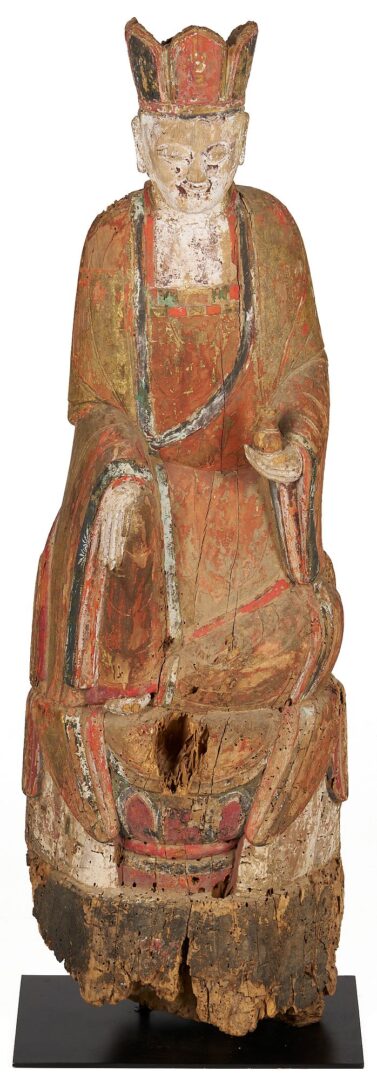 Lot 11: Large Early Carved Polychrome Buddha or Taoist Immortal