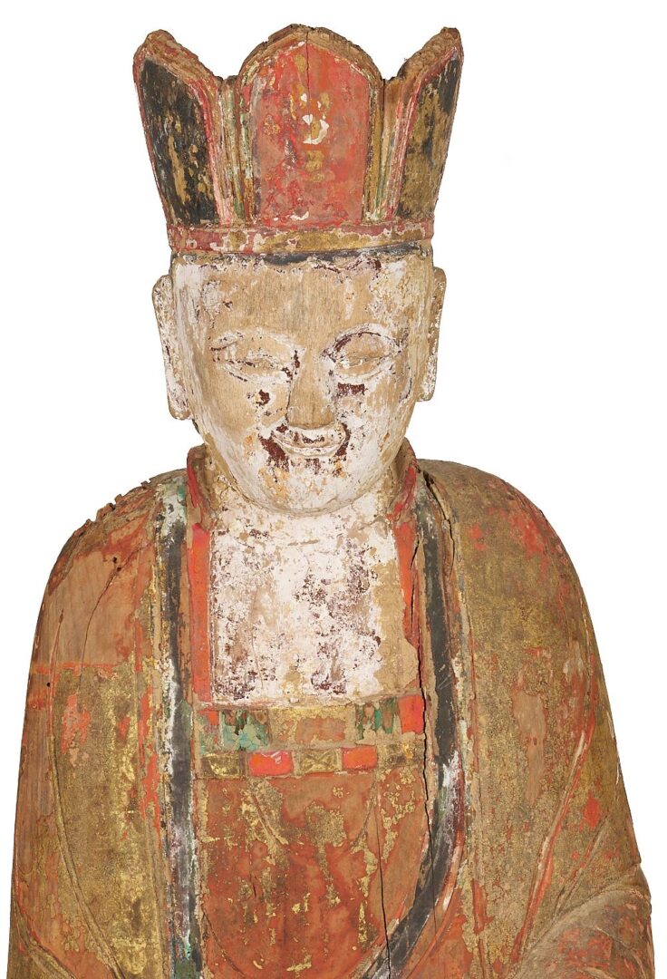 Lot 11: Large Early Carved Polychrome Buddha or Taoist Immortal