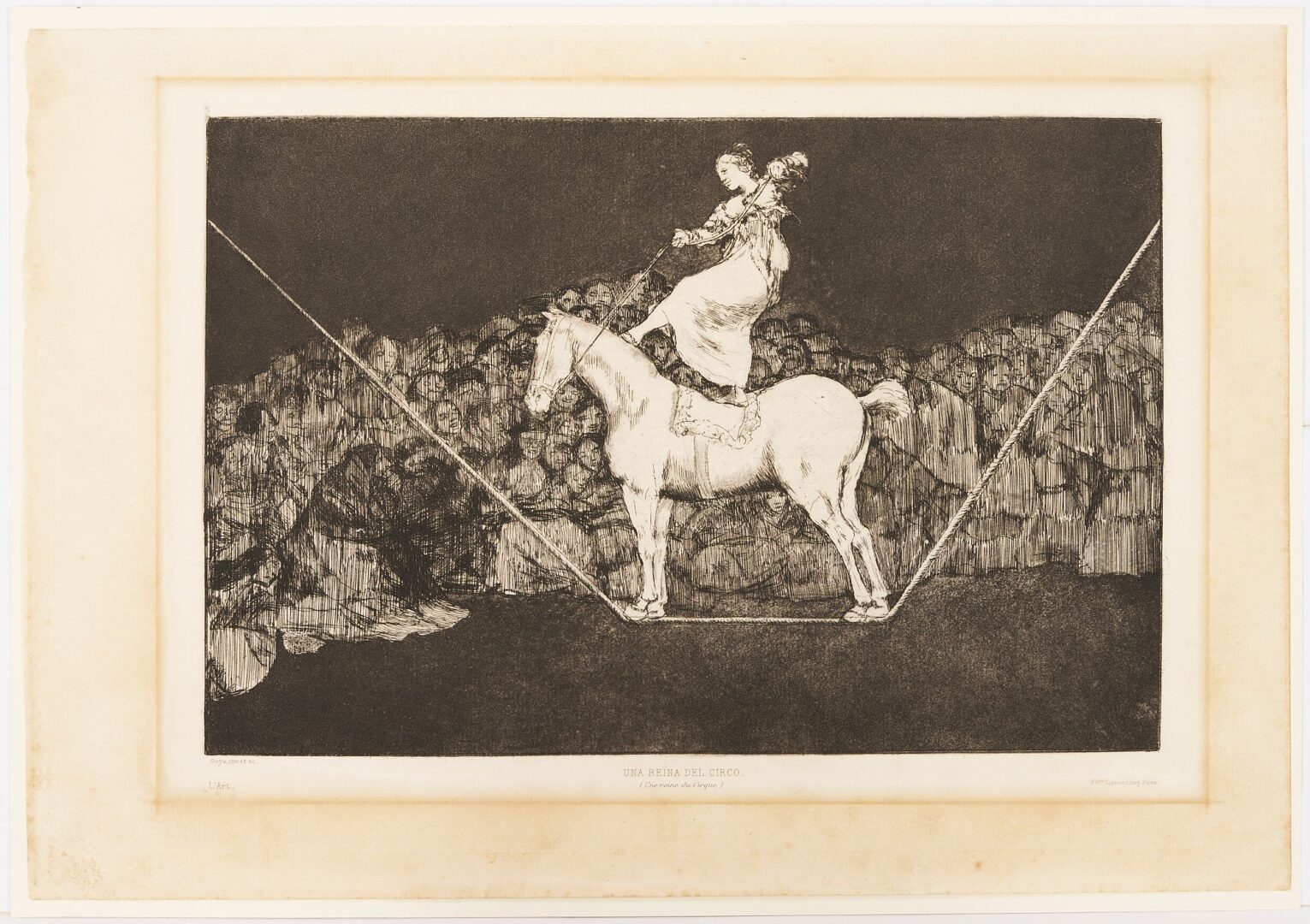 Lot 120: 2 Goya Etchings from Los Proverbios, Lluivia de Toros & Una Reina del Circo