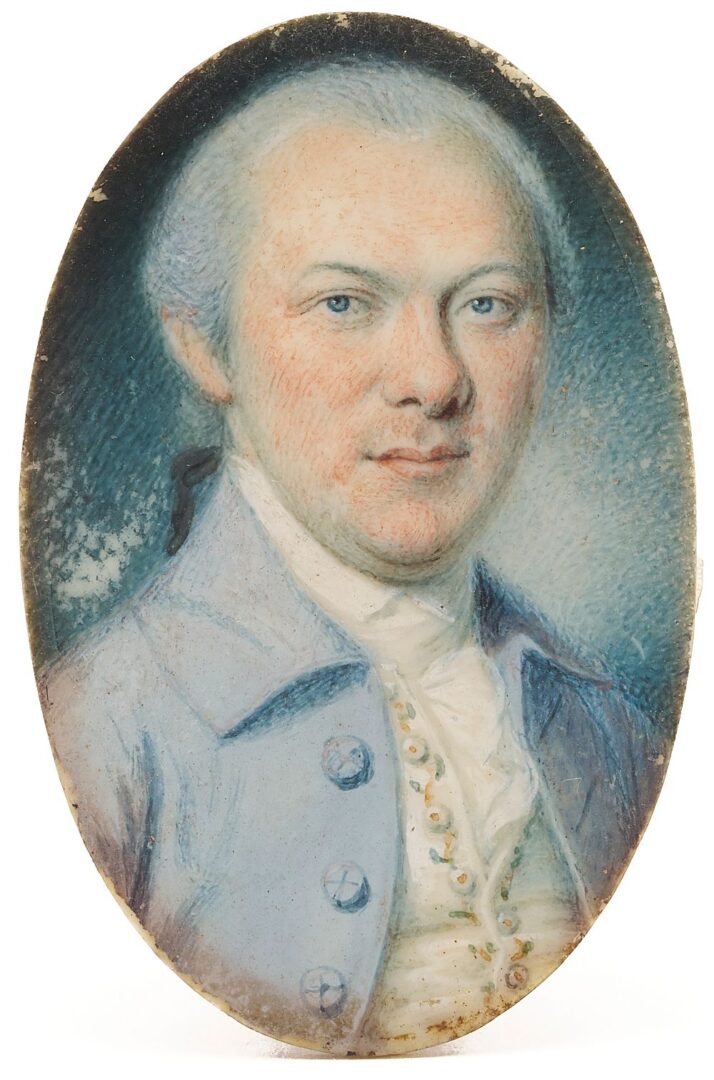 Lot 124: Documented Charles Willson Peale Watercolor Portrait Miniature, David McMechen, c. 1775