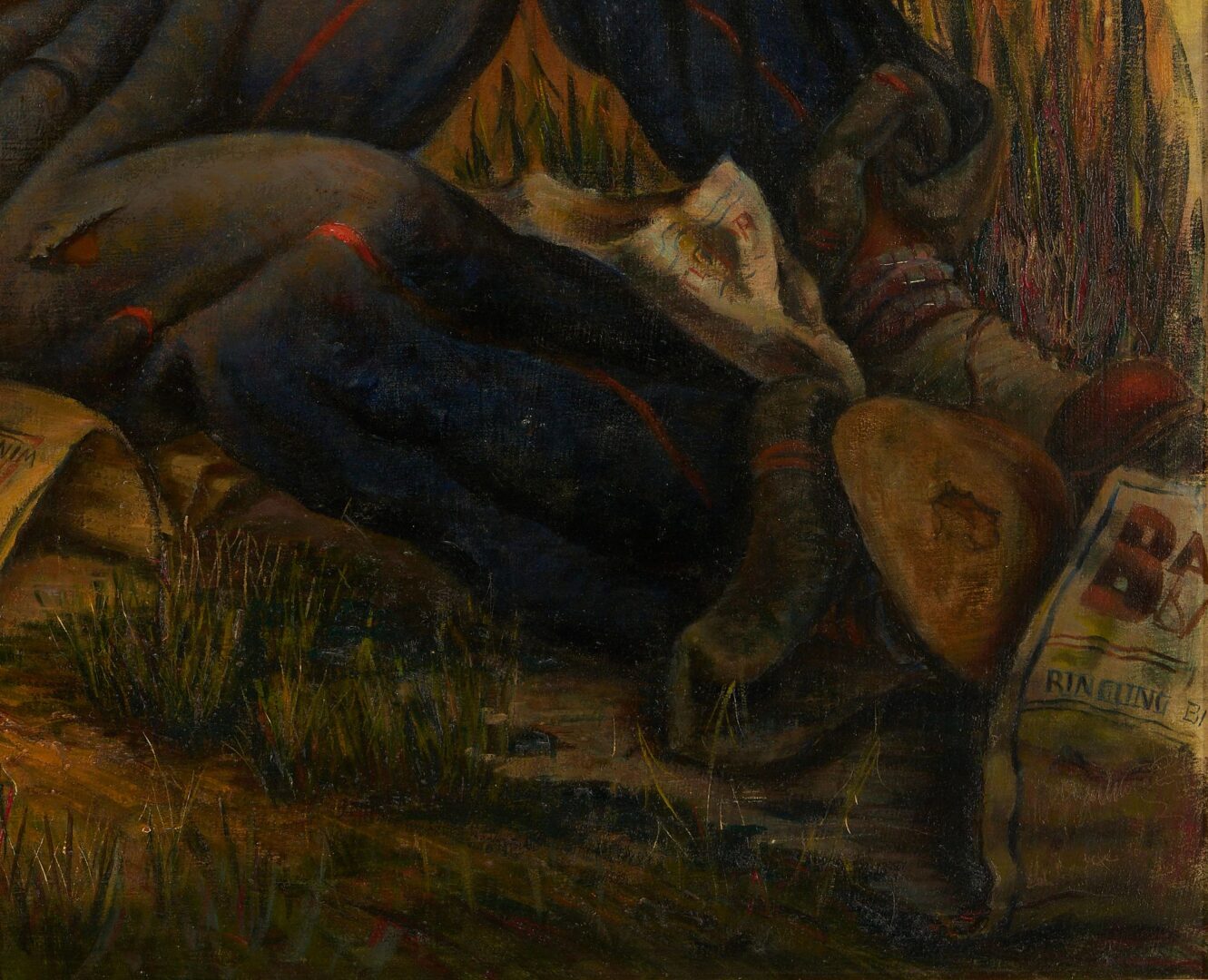 Lot 138: Jean Hogan O/B Regionalist Genre Painting, Sleeping Man