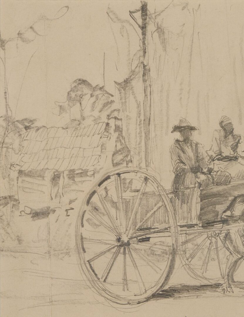 Lot 166: Alfred Hutty Drawing, Figures in Wagon