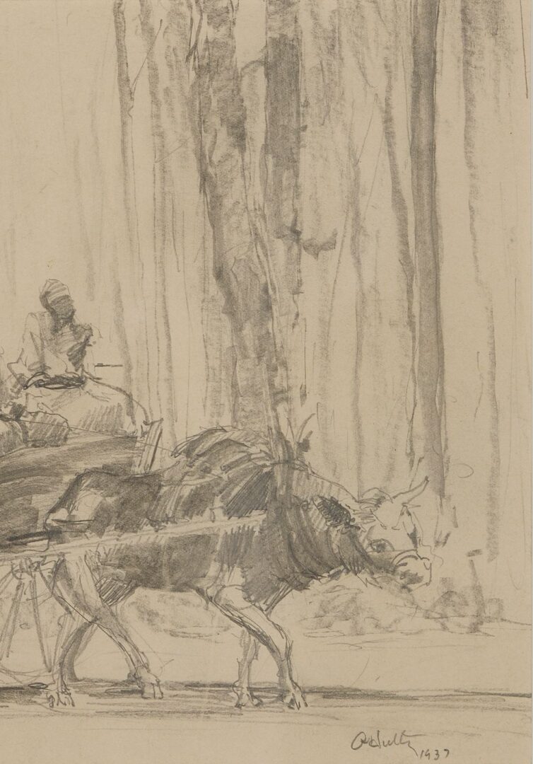 Lot 166: Alfred Hutty Drawing, Figures in Wagon