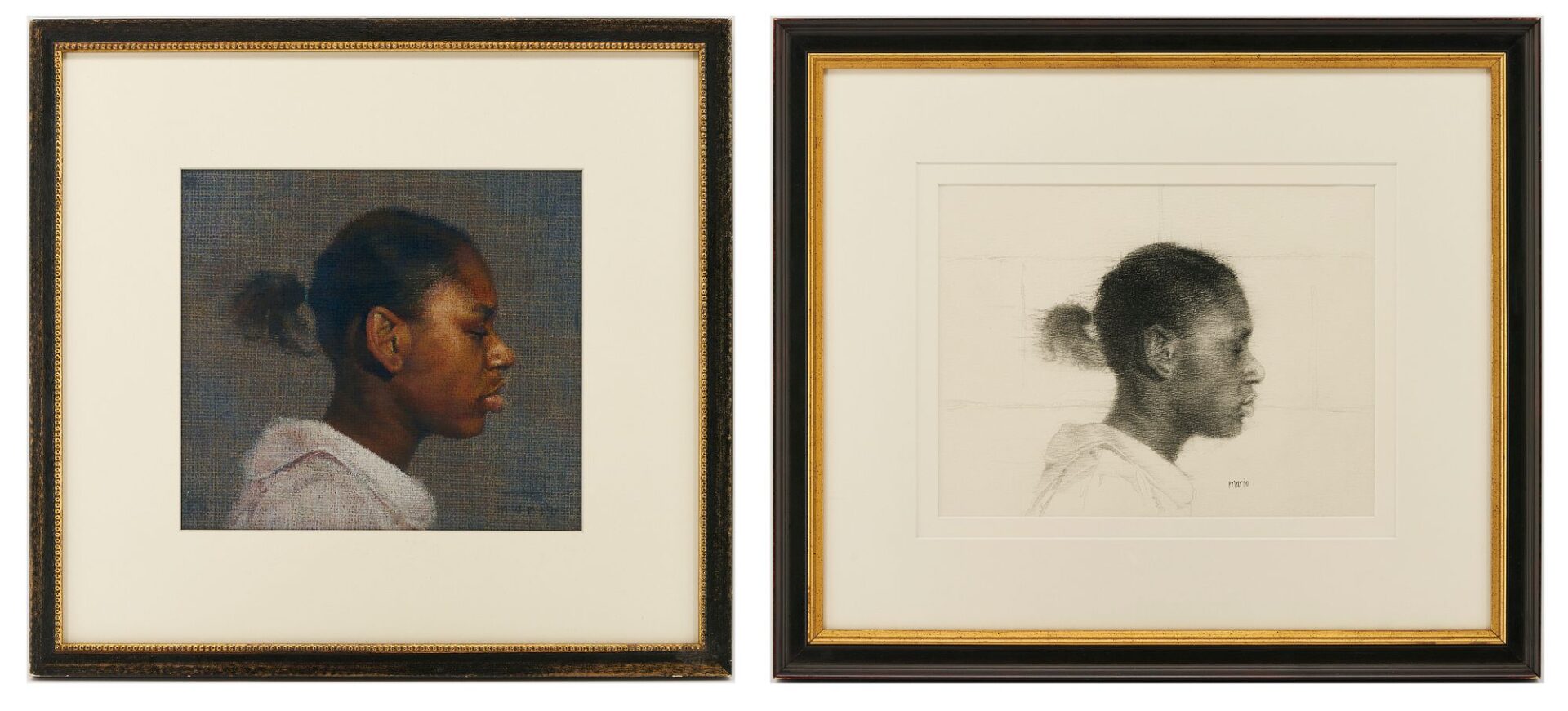 Lot 167: Mario Robinson Pastel & Study, Portrait of Girl in Profile