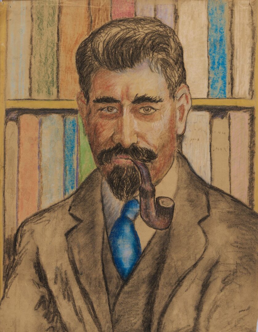 Lot 168: Beauford Delaney Pastel Portrait of a Man Smoking a Pipe