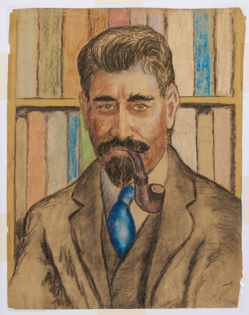 Lot 168: Beauford Delaney Pastel Portrait of a Man Smoking a Pipe