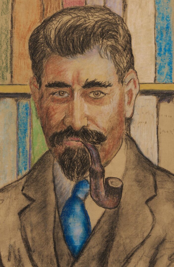 Lot 168: Beauford Delaney Pastel Portrait of a Man Smoking a Pipe