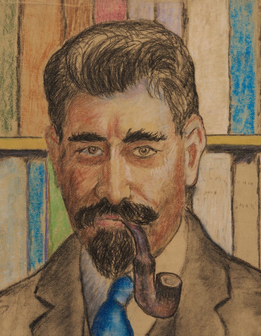 Lot 168: Beauford Delaney Pastel Portrait of a Man Smoking a Pipe