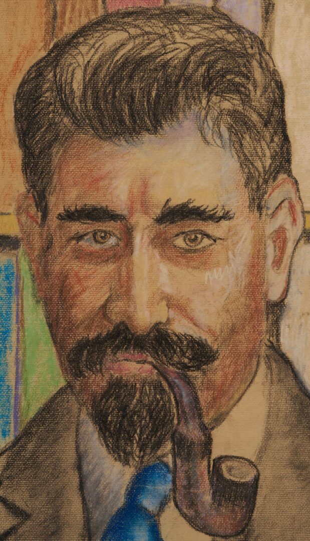 Lot 168: Beauford Delaney Pastel Portrait of a Man Smoking a Pipe