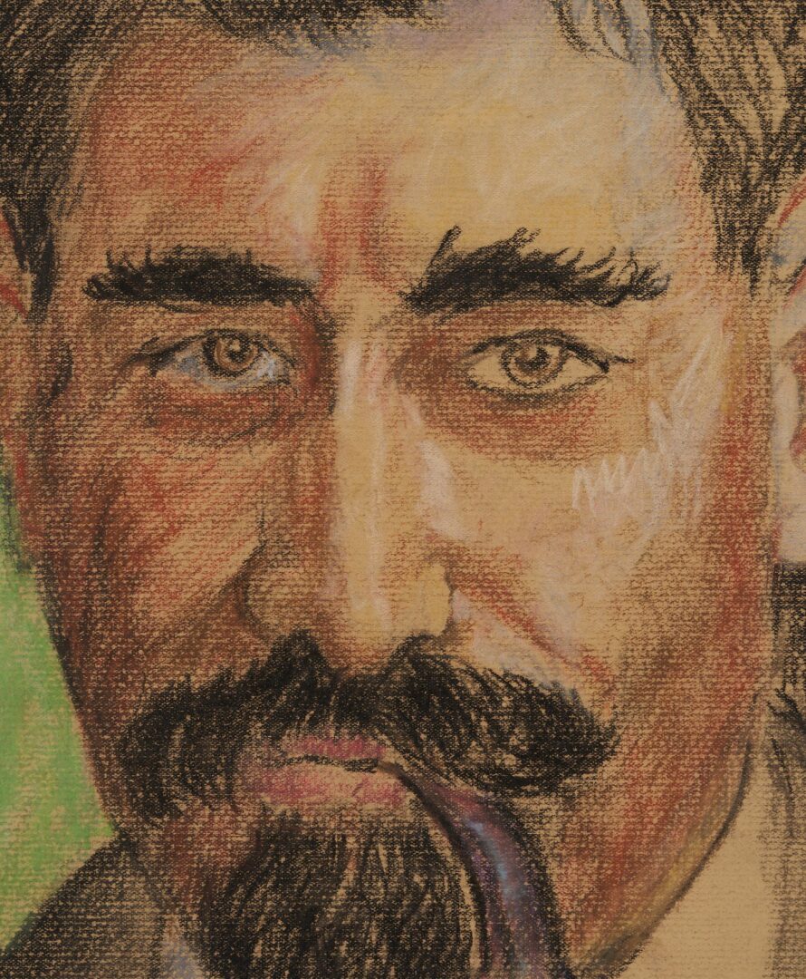 Lot 168: Beauford Delaney Pastel Portrait of a Man Smoking a Pipe