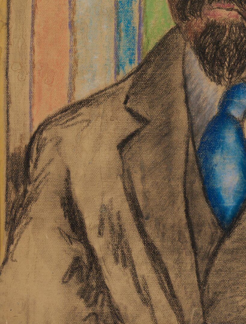 Lot 168: Beauford Delaney Pastel Portrait of a Man Smoking a Pipe