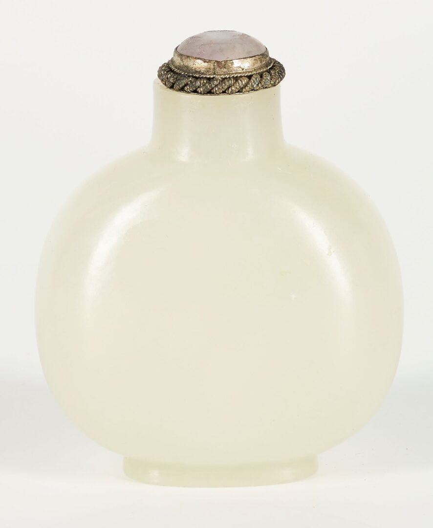Lot 16: Chinese White Jadeite Snuff Bottle, Flattened Round Form