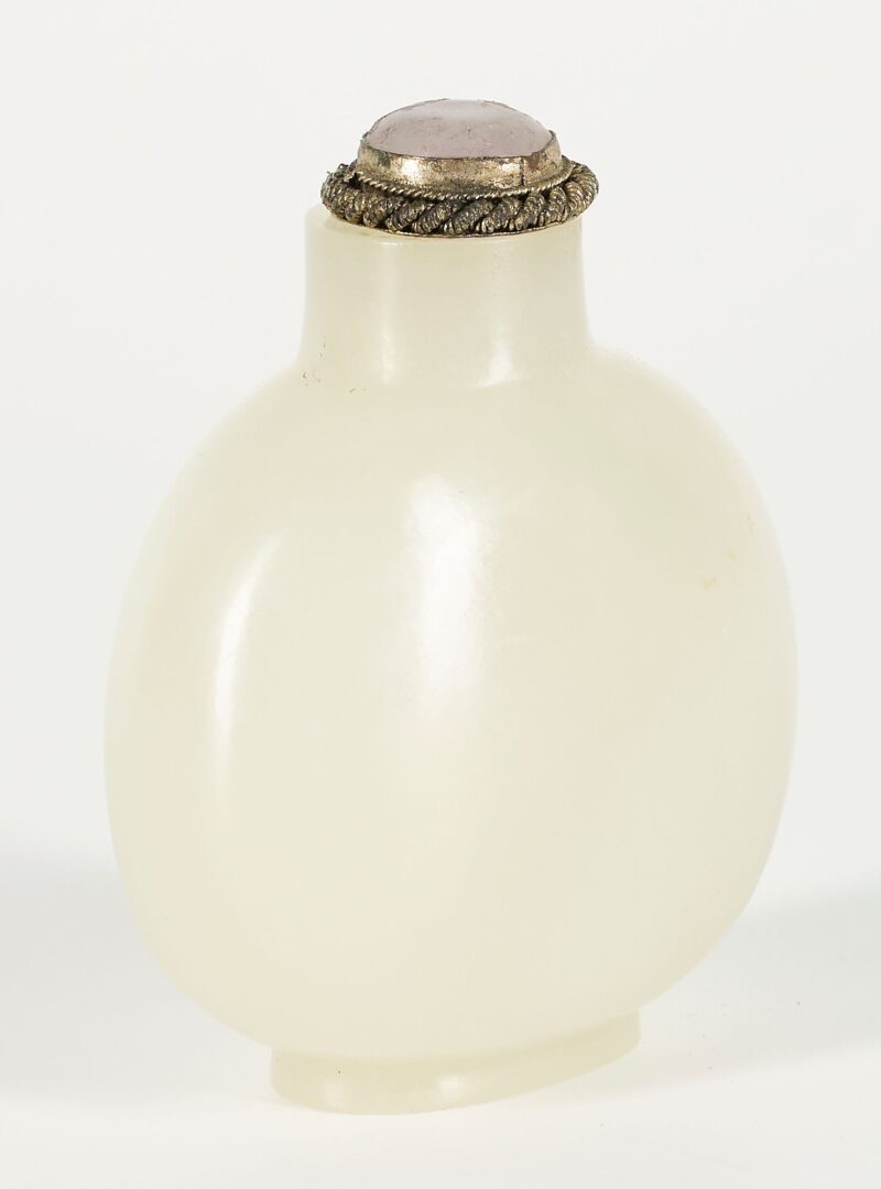 Lot 16: Chinese White Jadeite Snuff Bottle, Flattened Round Form