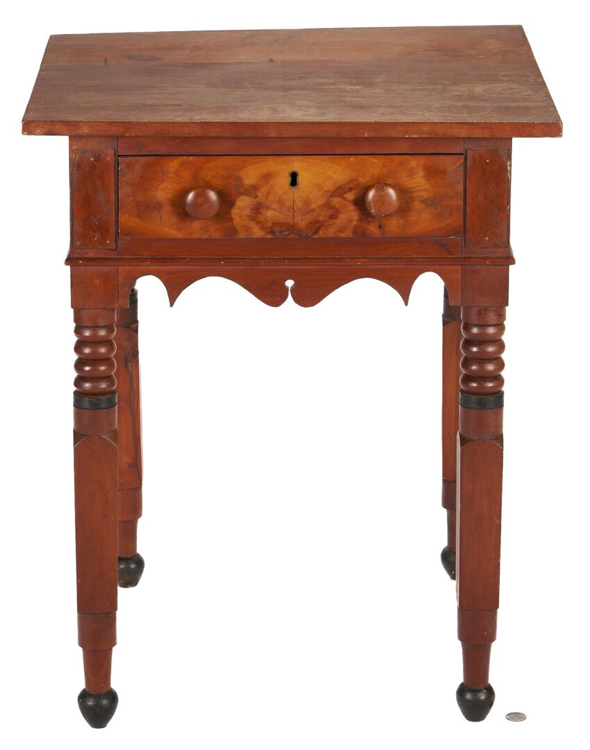 Lot 187: East TN Sheraton Style Table with Shaped Apron, Hawkins Co.