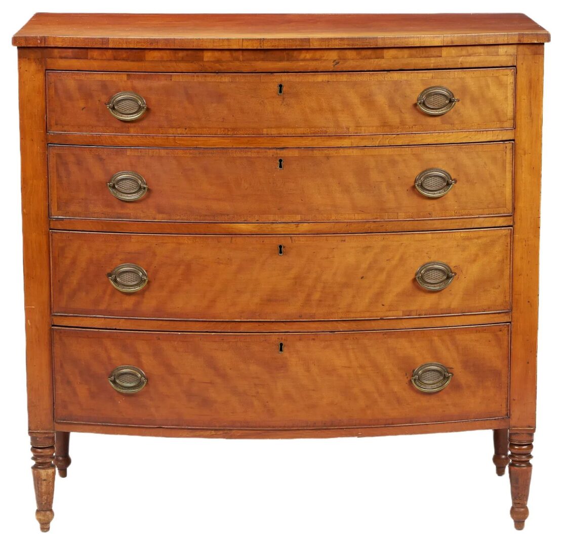 Lot 197: Southern Sheraton Cherry Bowfront Chest of Drawers