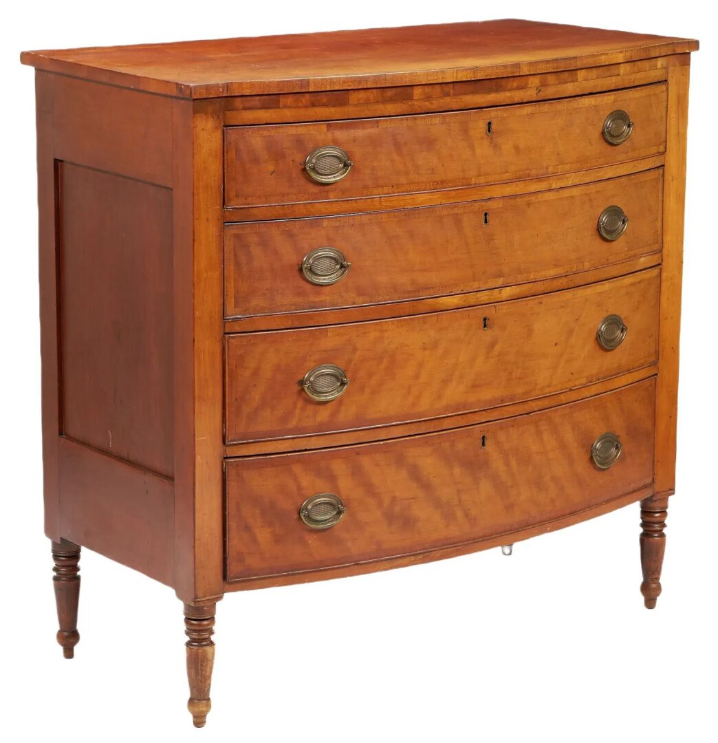 Lot 197: Southern Sheraton Cherry Bowfront Chest of Drawers