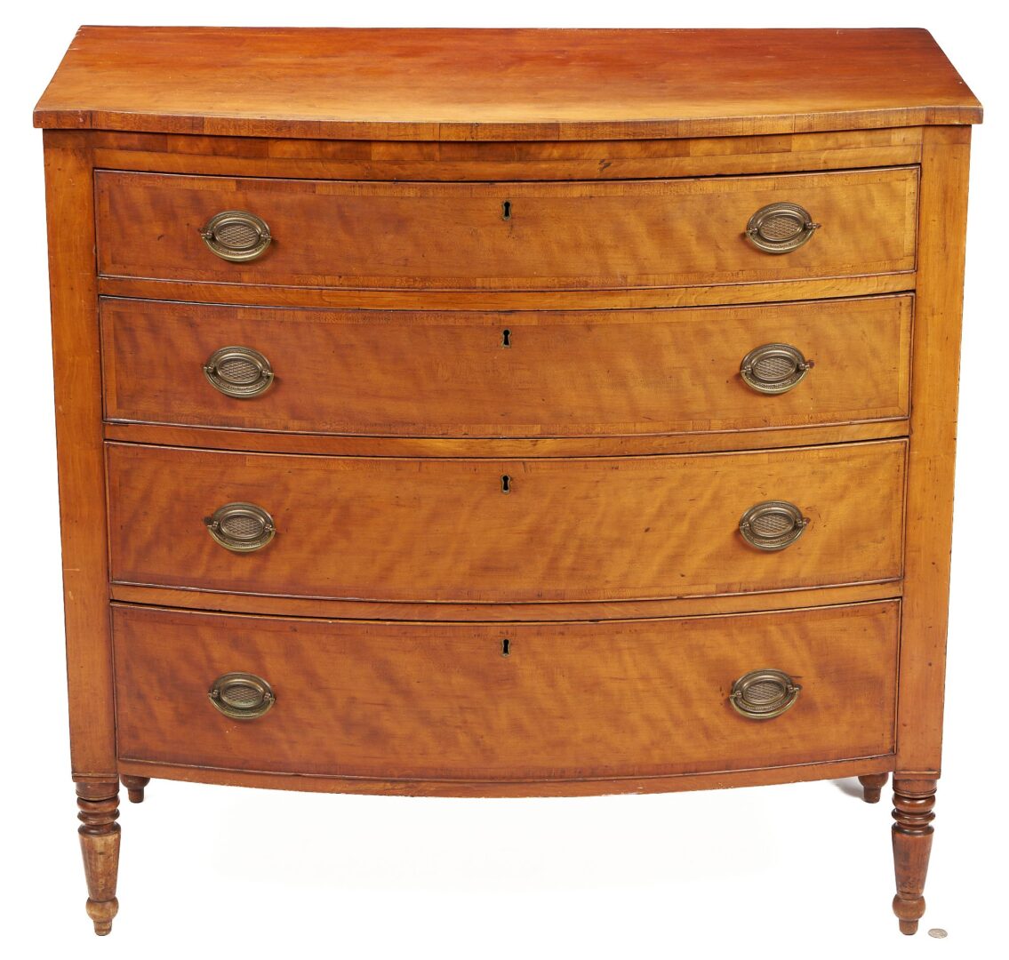 Lot 197: Southern Sheraton Cherry Bowfront Chest of Drawers