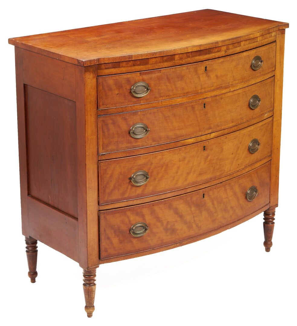 Lot 197: Southern Sheraton Cherry Bowfront Chest of Drawers