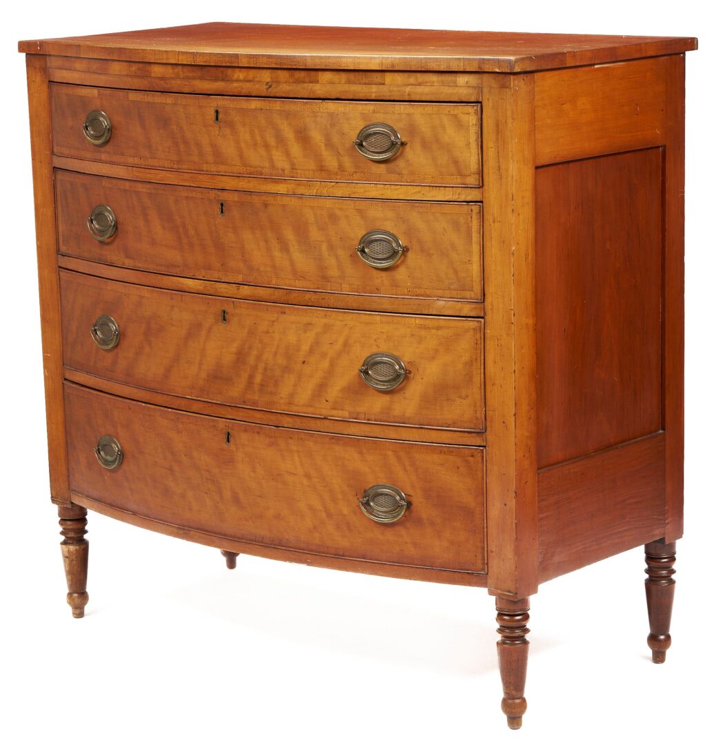 Lot 197: Southern Sheraton Cherry Bowfront Chest of Drawers