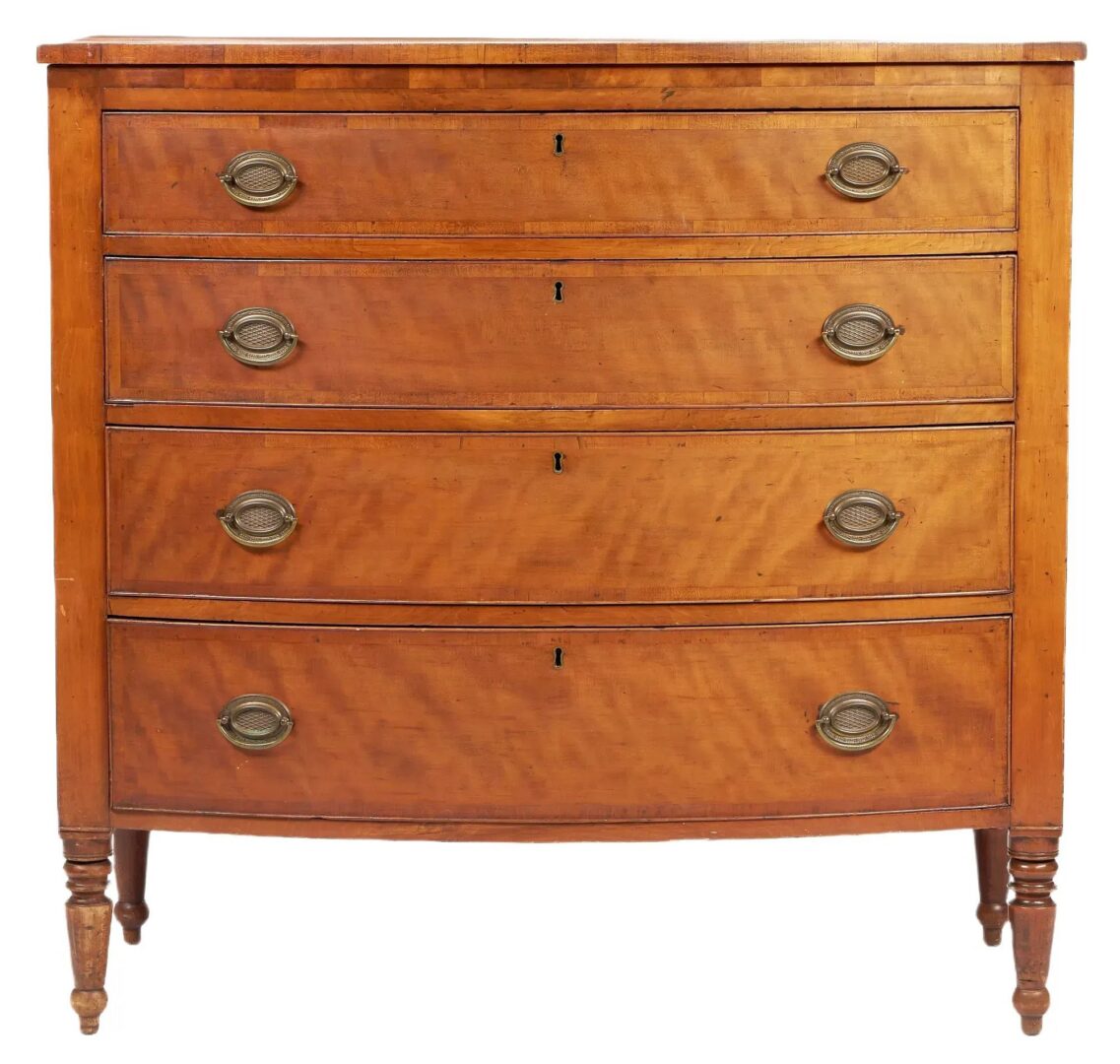 Lot 197: Southern Sheraton Cherry Bowfront Chest of Drawers