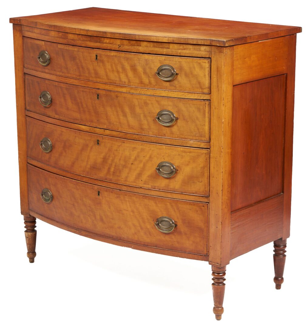 Lot 197: Southern Sheraton Cherry Bowfront Chest of Drawers