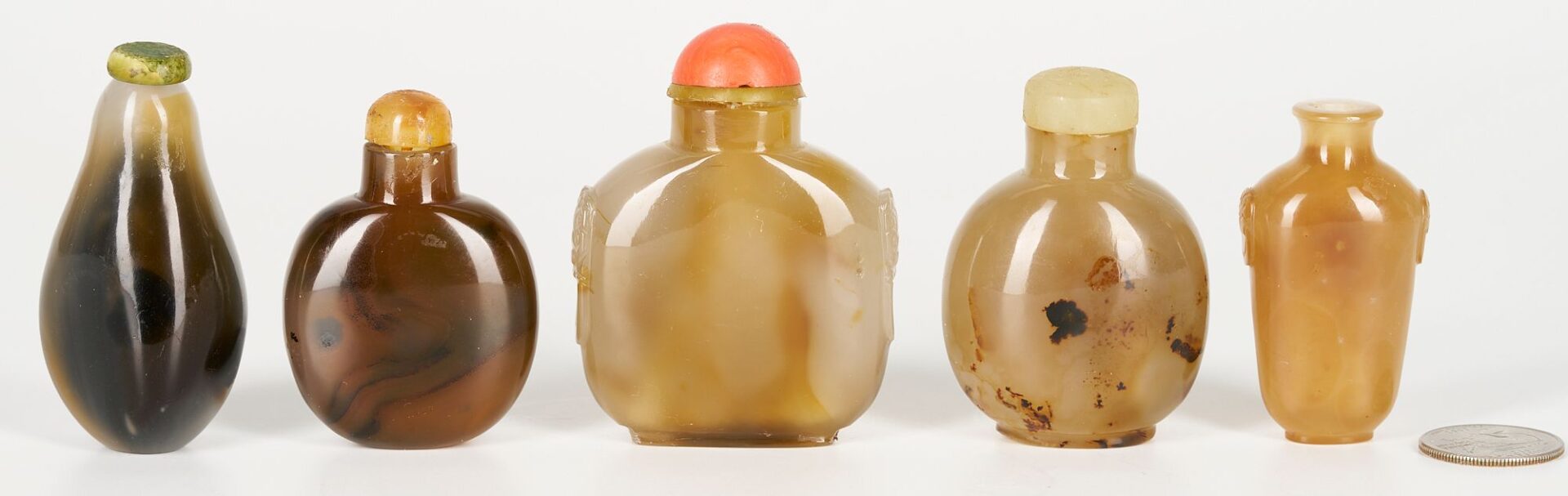 Lot 19: 5 Chinese Carved Agate Snuff Bottles