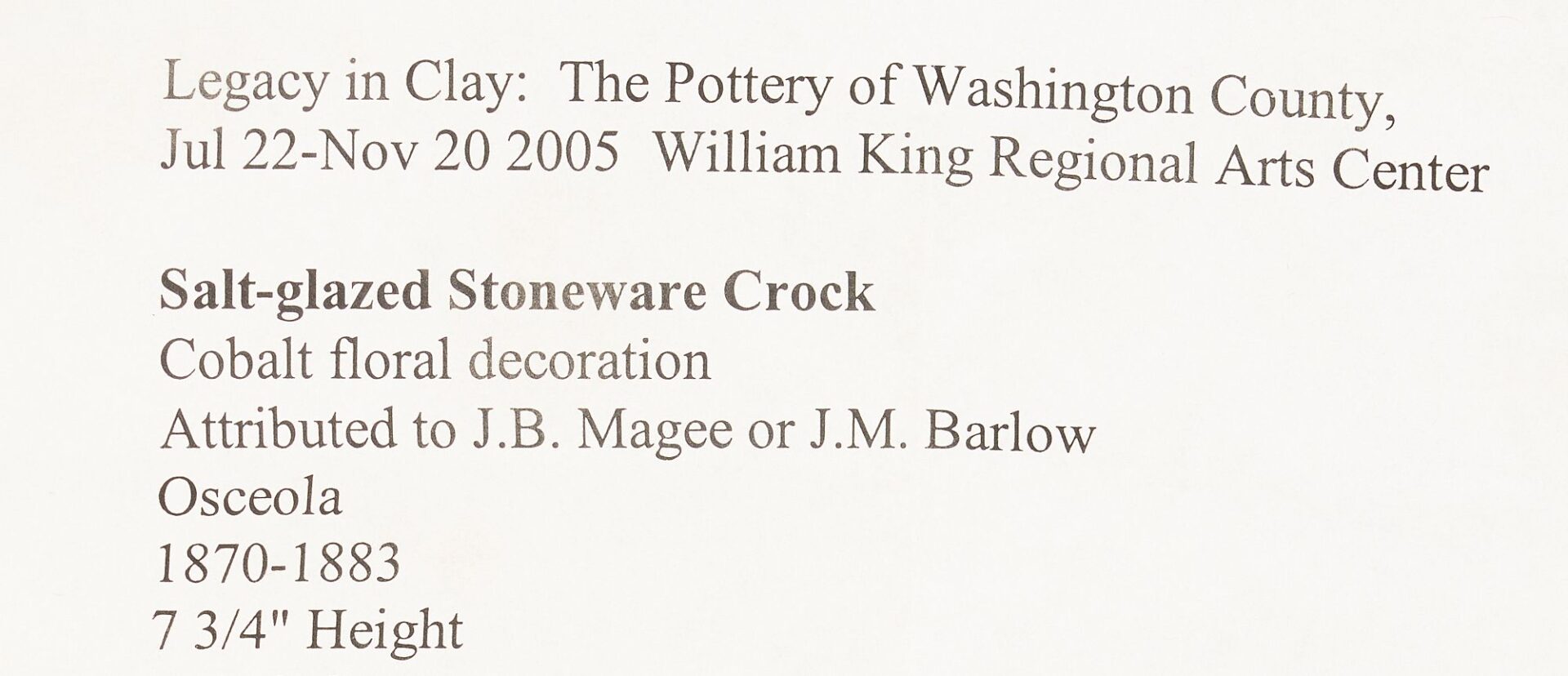 Lot 213: Washington County Virginia Stoneware Crock, Magee or Barlow