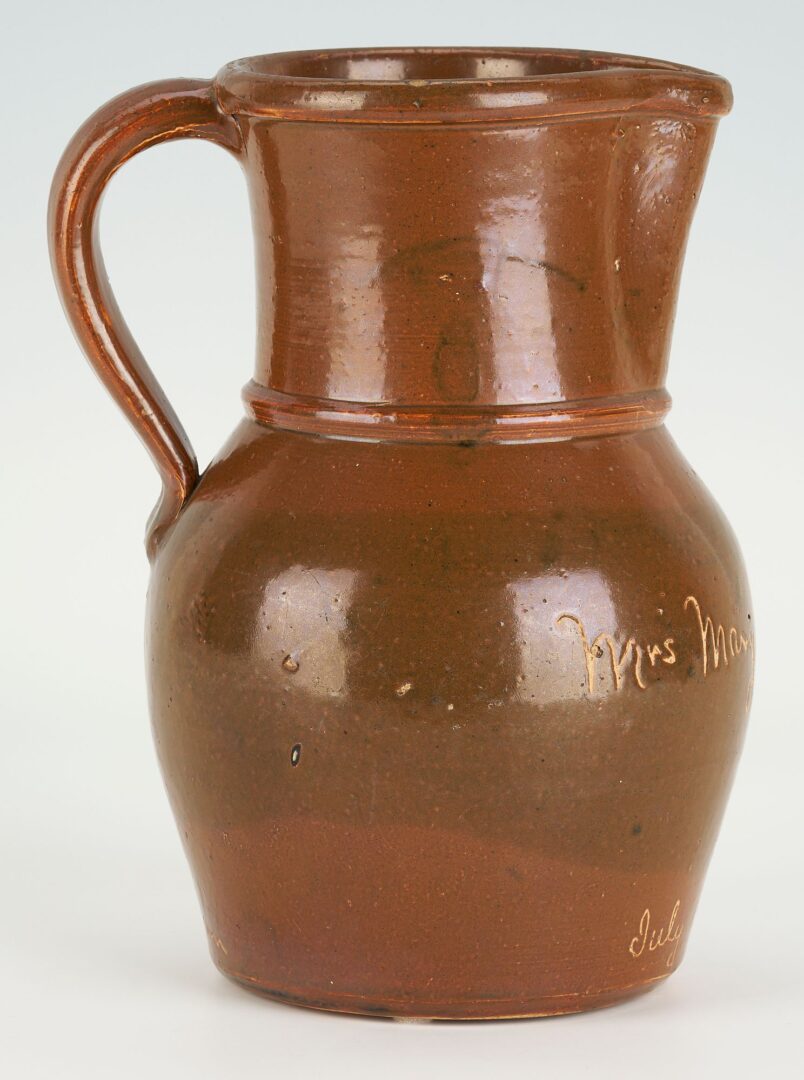 Lot 214: West TN Inscribed Pottery Pitcher dated 1898