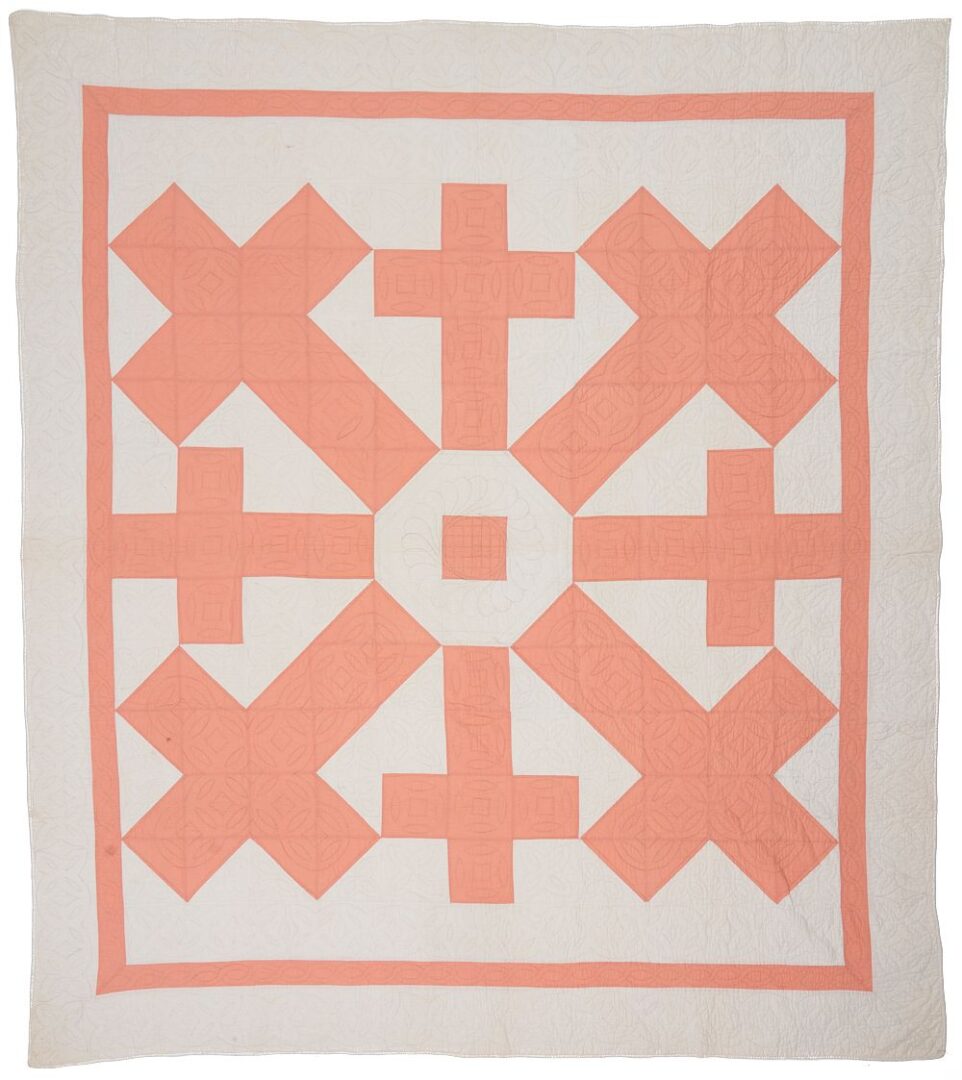 Lot 228: Amish Cross Quilt, Peach and White