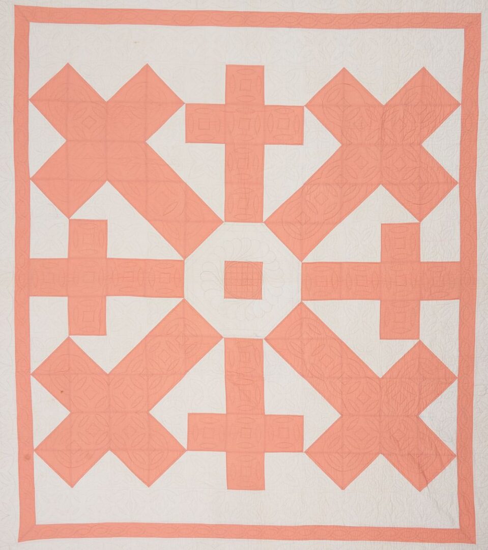Lot 228: Amish Cross Quilt, Peach and White