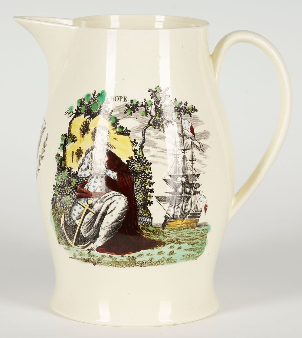 Lot 232: English Creamware Maritime Pitcher, Hope