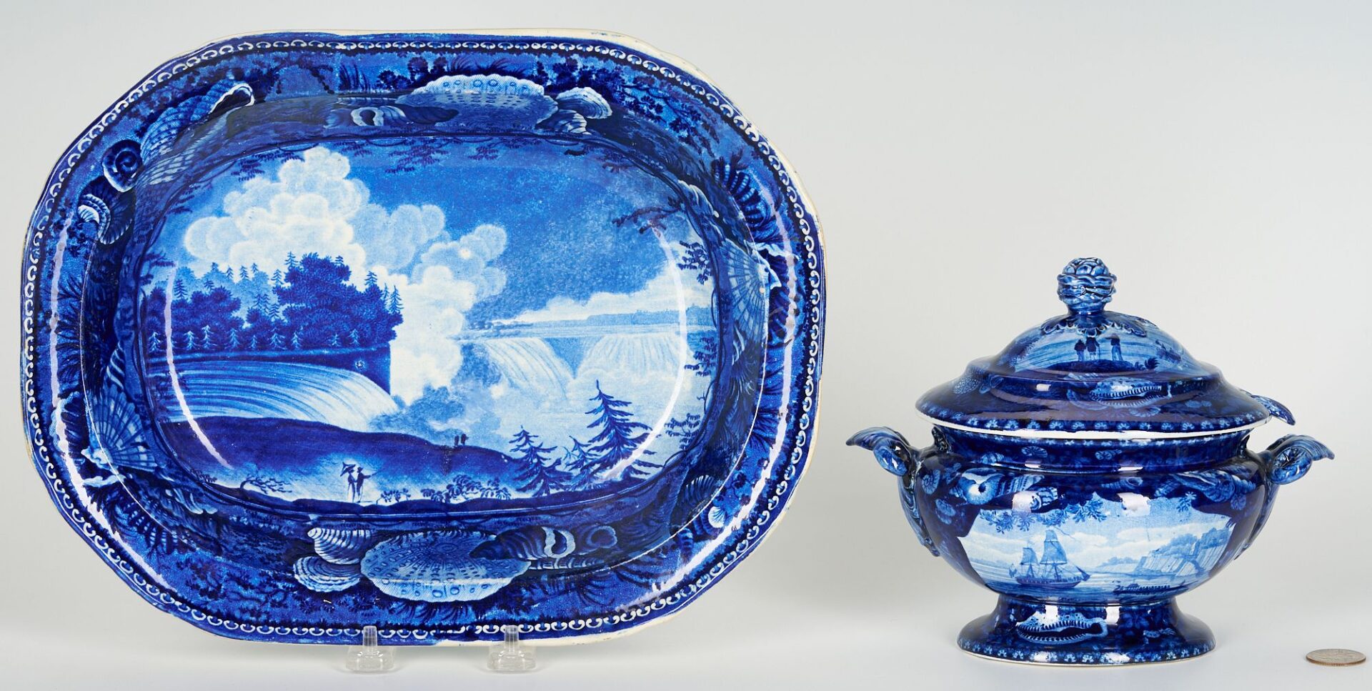 Lot 233: 2 Historical Blue Staffordshire Pcs., incl. Niagra Falls Scene