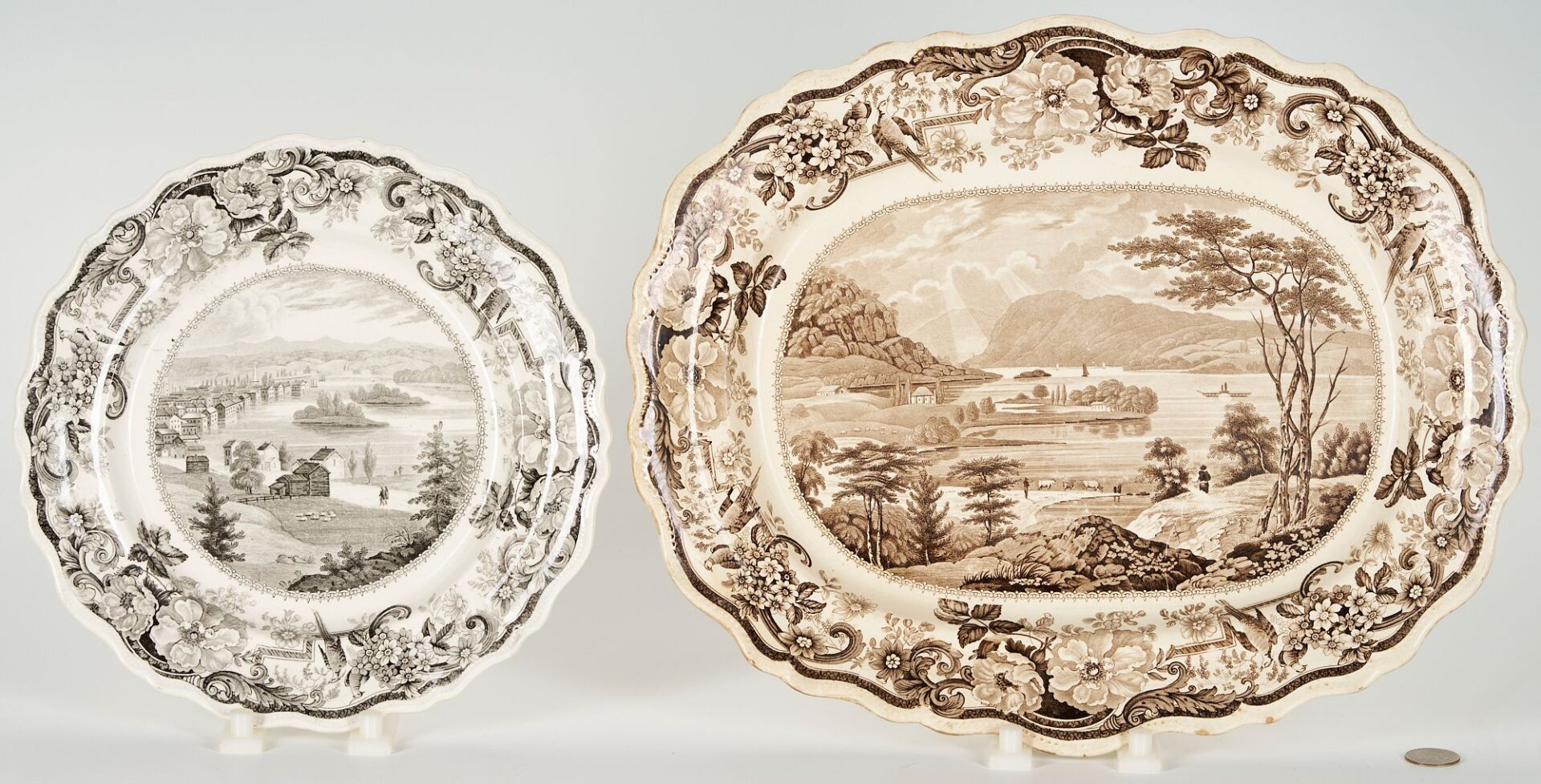 Lot 234: 2 Clews Historical Staffordshire Items, NY Scenes Platter & Plate