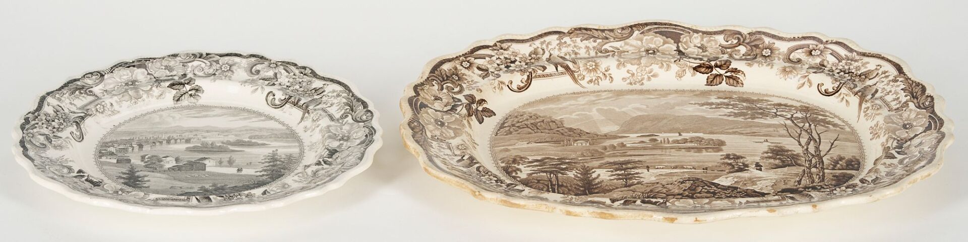 Lot 234: 2 Clews Historical Staffordshire Items, NY Scenes Platter & Plate