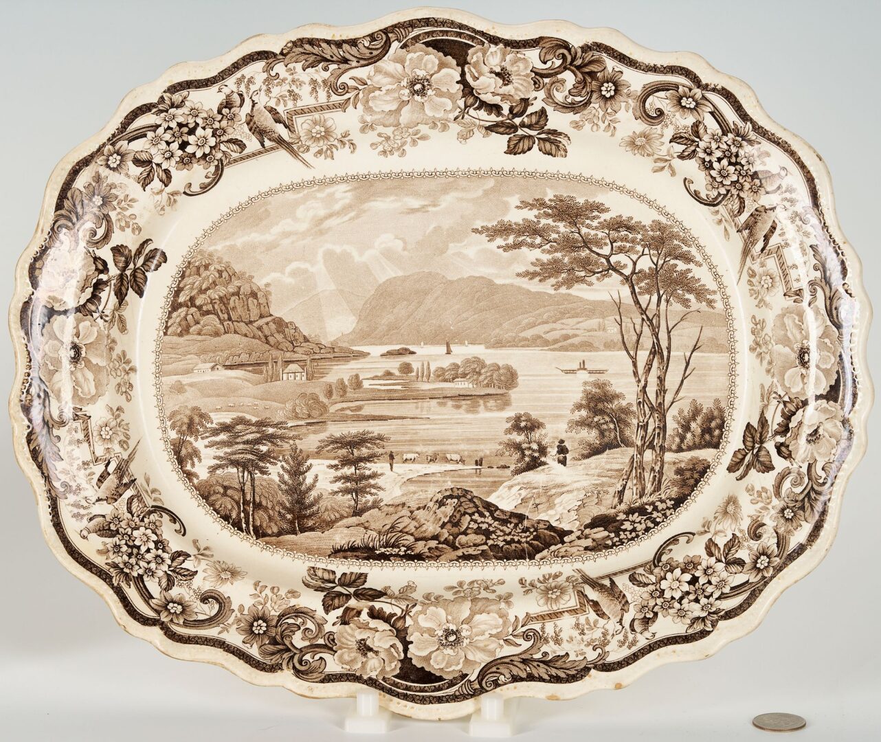 Lot 234: 2 Clews Historical Staffordshire Items, NY Scenes Platter & Plate