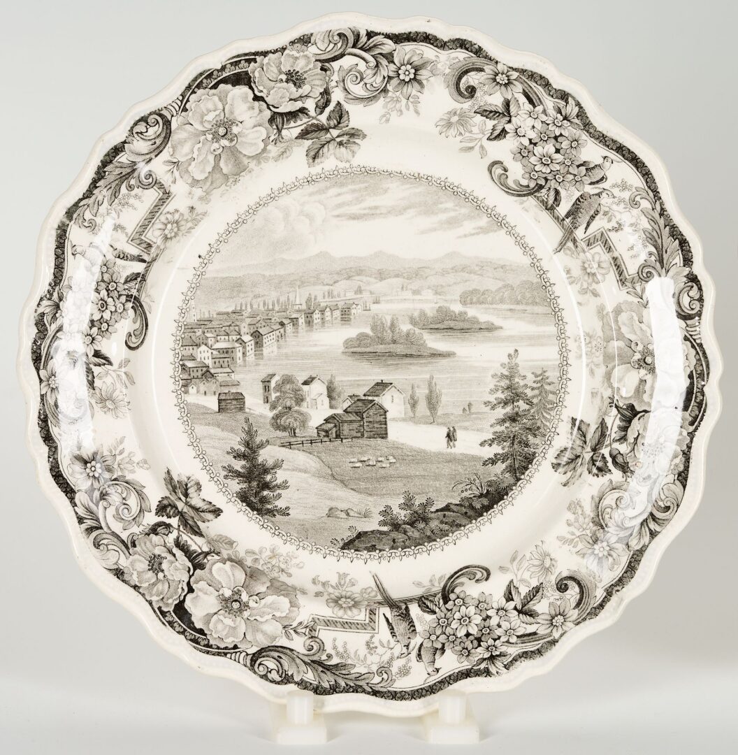 Lot 234: 2 Clews Historical Staffordshire Items, NY Scenes Platter & Plate