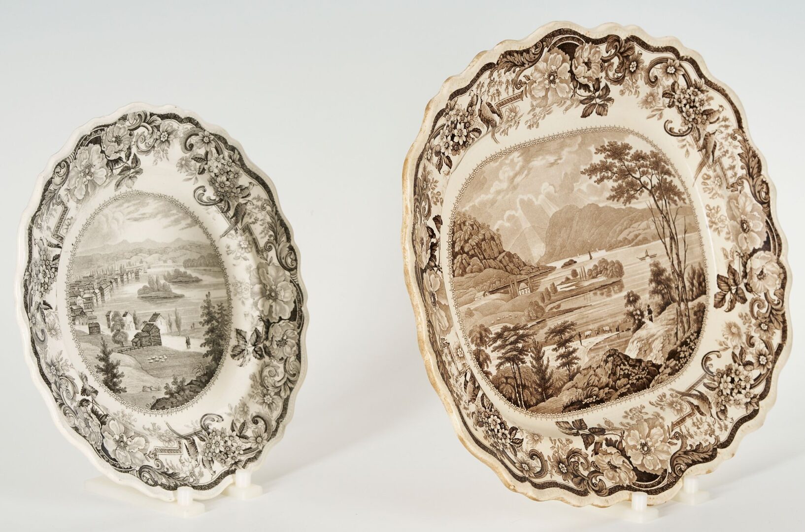 Lot 234: 2 Clews Historical Staffordshire Items, NY Scenes Platter & Plate