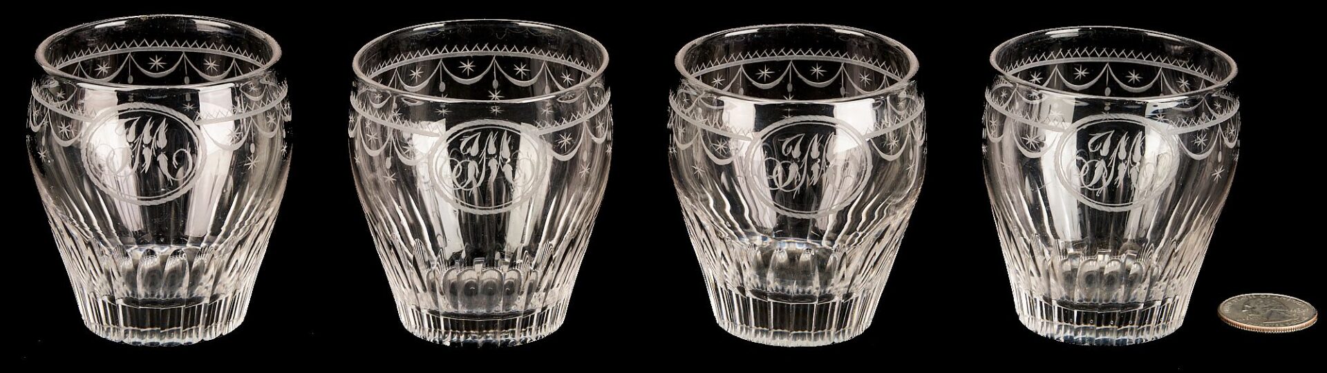 Lot 235: 4 Jacob Motte SC 18th c. Glass Tumblers