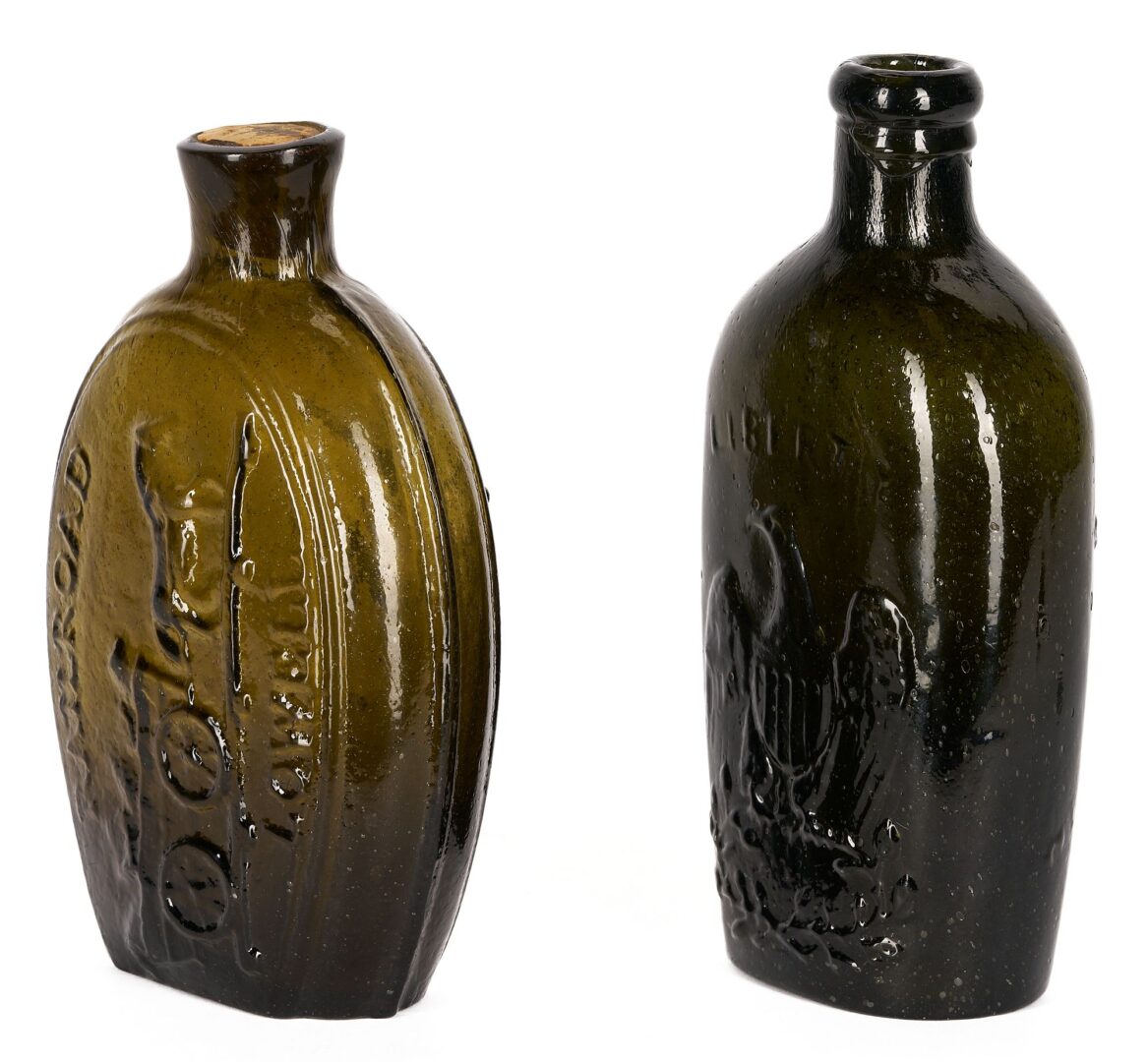 Lot 236: 2 Historical & Eagle Pictorial Glass Flasks