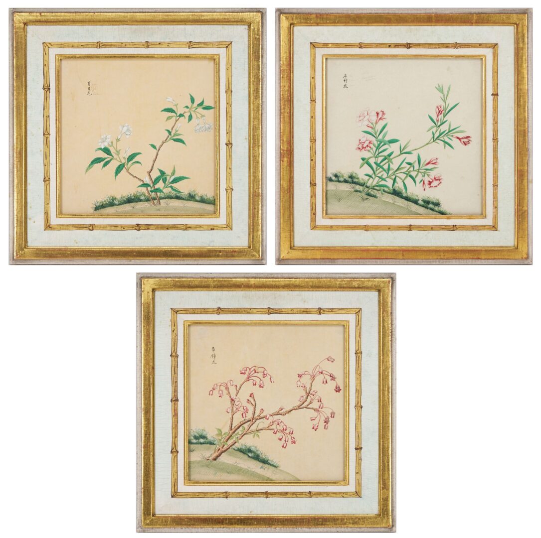 Lot 23: 3 Chinese watercolor paintings on silk