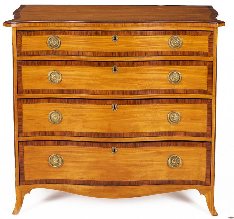 Lot 248: English Satinwood Serpentine Front Chest of Drawers