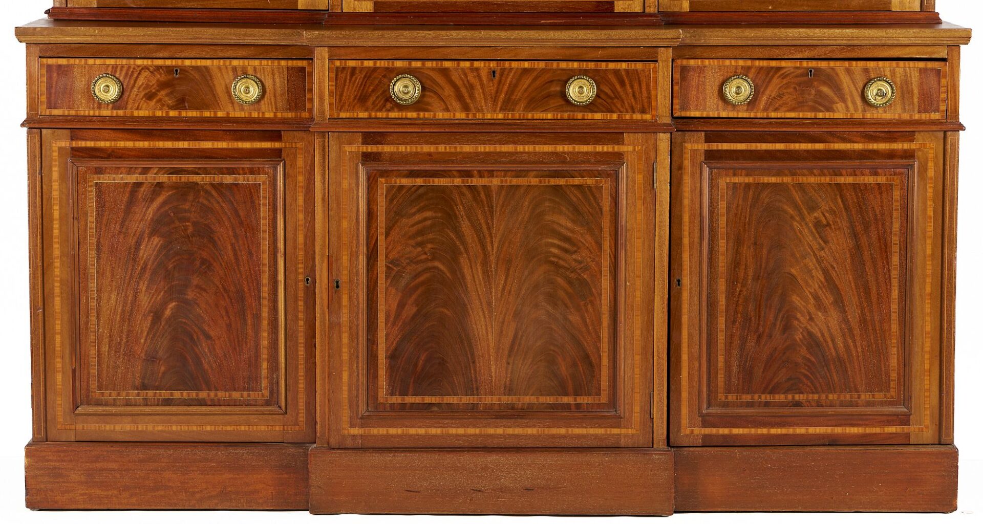Lot 249: English Georgian Style Mahogany Breakfront cabinet
