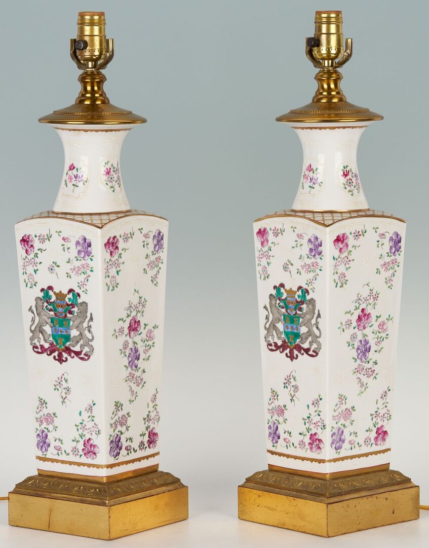 Lot 264: Pair of Chinese Style Armorial Porcelain Lamps