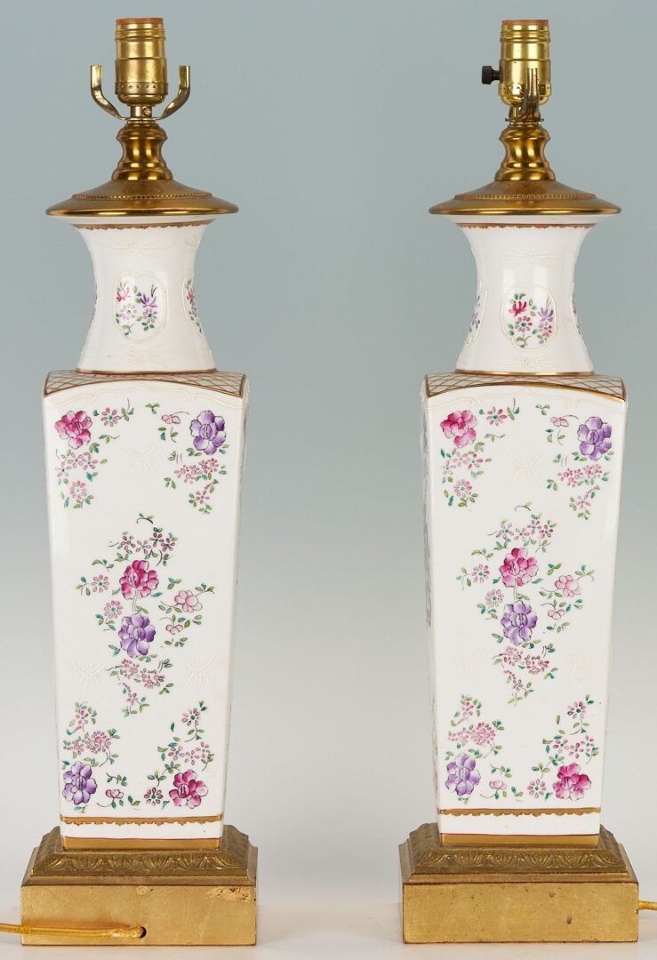 Lot 264: Pair of Chinese Style Armorial Porcelain Lamps