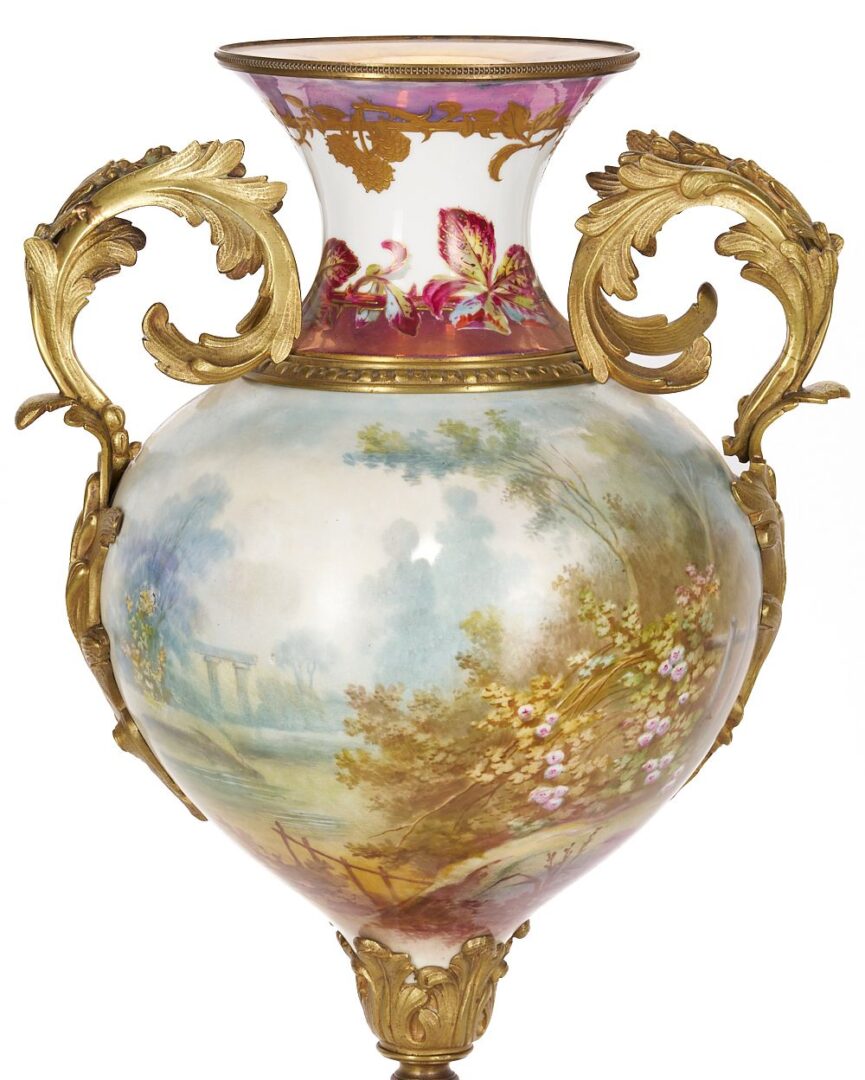 Lot 285: Sevres Style Bronze Mounted Porcelain Urn, Signed Cottinet