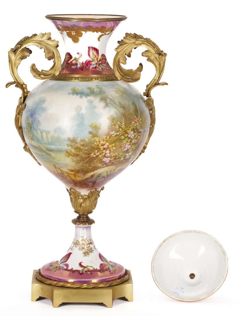 Lot 285: Sevres Style Bronze Mounted Porcelain Urn, Signed Cottinet
