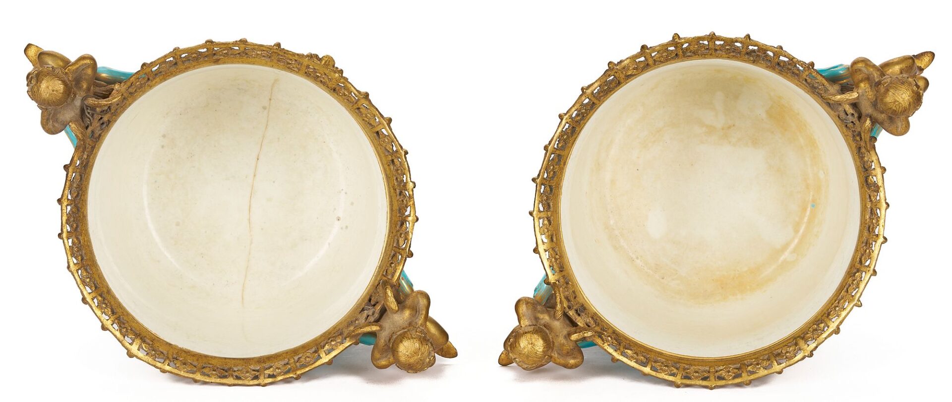 Lot 286: Pair of Sevres Style Porcelain & Ormolu Cachepots