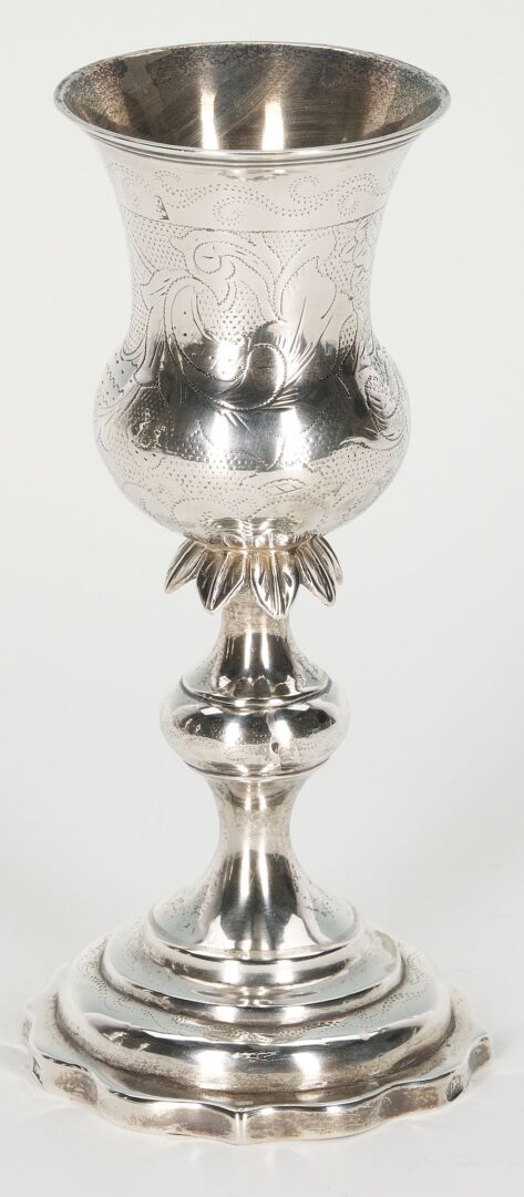 Lot 288: Pair Continental Silver Candlesticks and Kiddush Cup